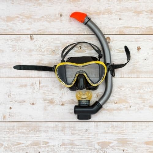 scuba gear on wood